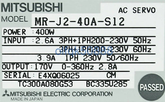 Mitsubishi MR-J2-40A-S12 Servo Amplifier [x1100858836]