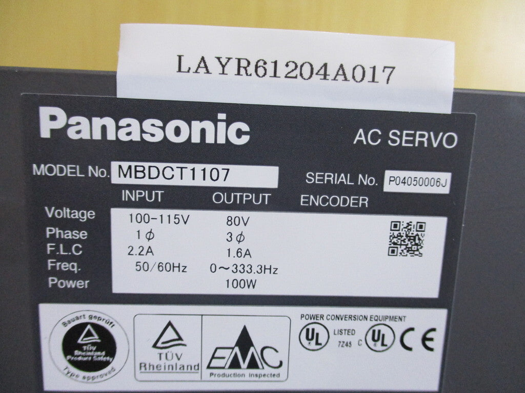 Panasonic MBDCT1107 Servo Amplifier + SERVO MOTOR LAYR61204A017 [f1169394924]