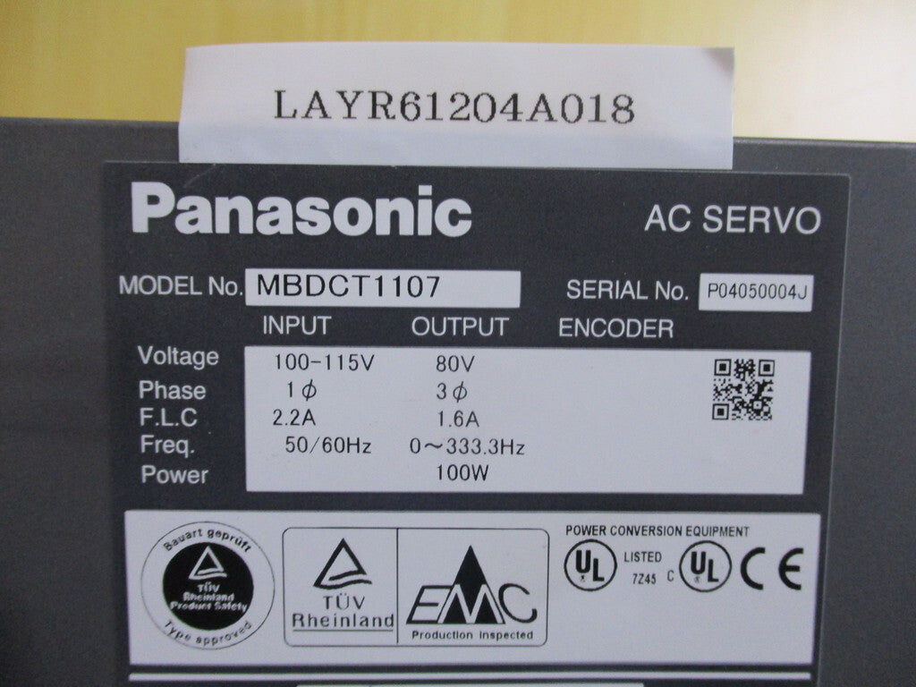 Panasonic MBDCT1107 Servo Amplifier + SERVO MOTOR LAYR61204A018 [k1169387934]