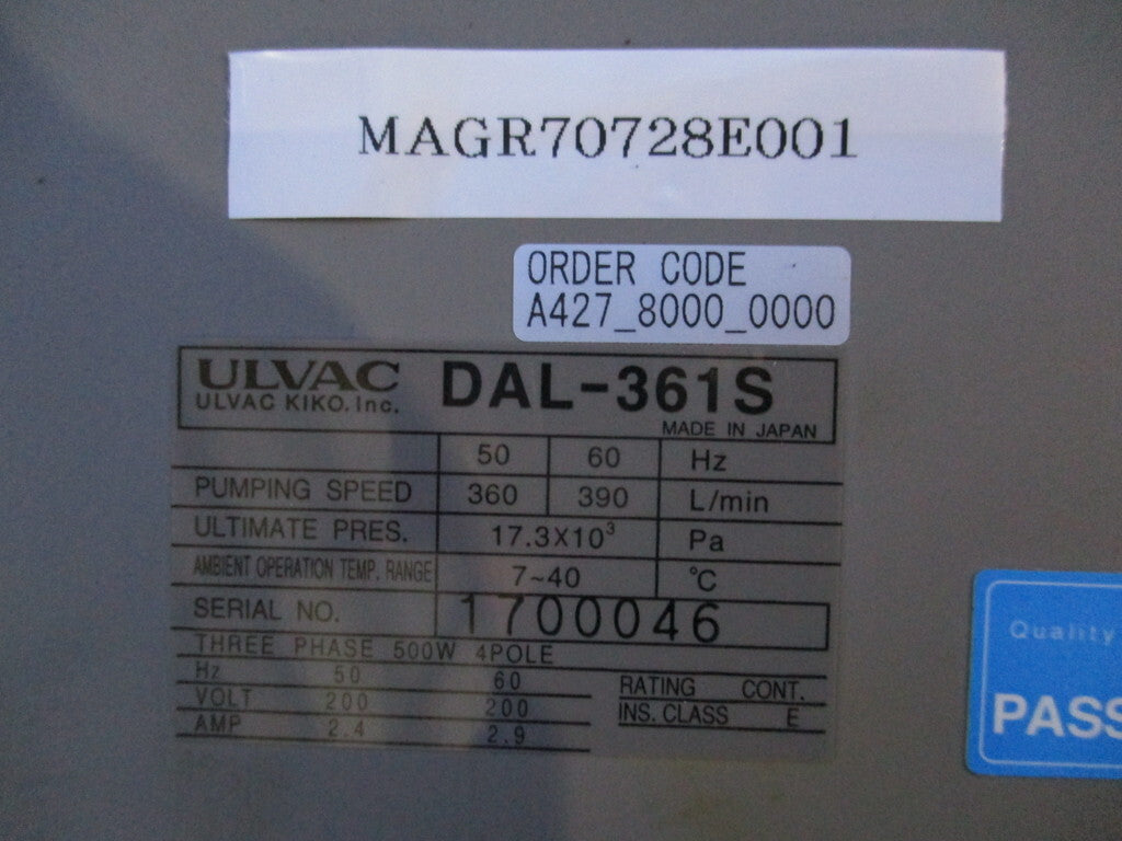 ULVAC DAL-361S Diaphragm Dry Vacuum Pump [f1197992006]