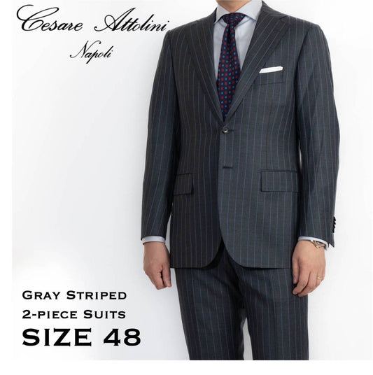 Cesare Attolini Suit Size 48 Striped Gray Attolini Sartoria Brioni Kiton Isaia Stile Latino Sartorio [1115345454]