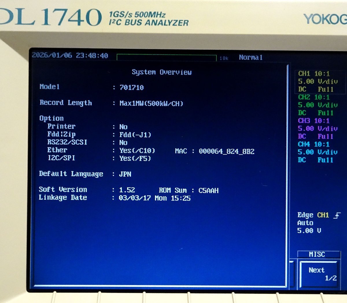 Yokogawa DL1740 I2C Bus Analyzer 4ch 500MHz (as-is) [m1226526880]