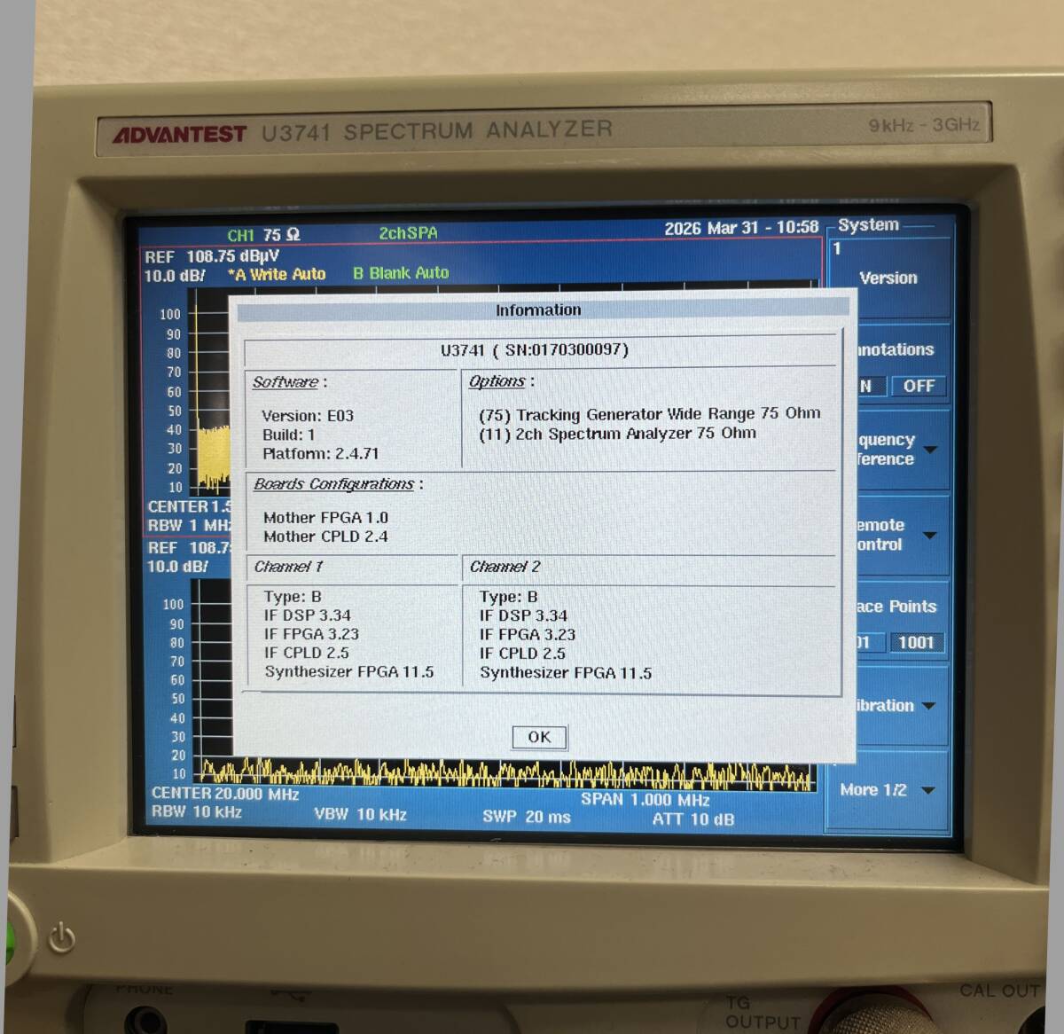 Advantest U3741 Spectrum Analyzer 2ch Input with TG [e1224824557]