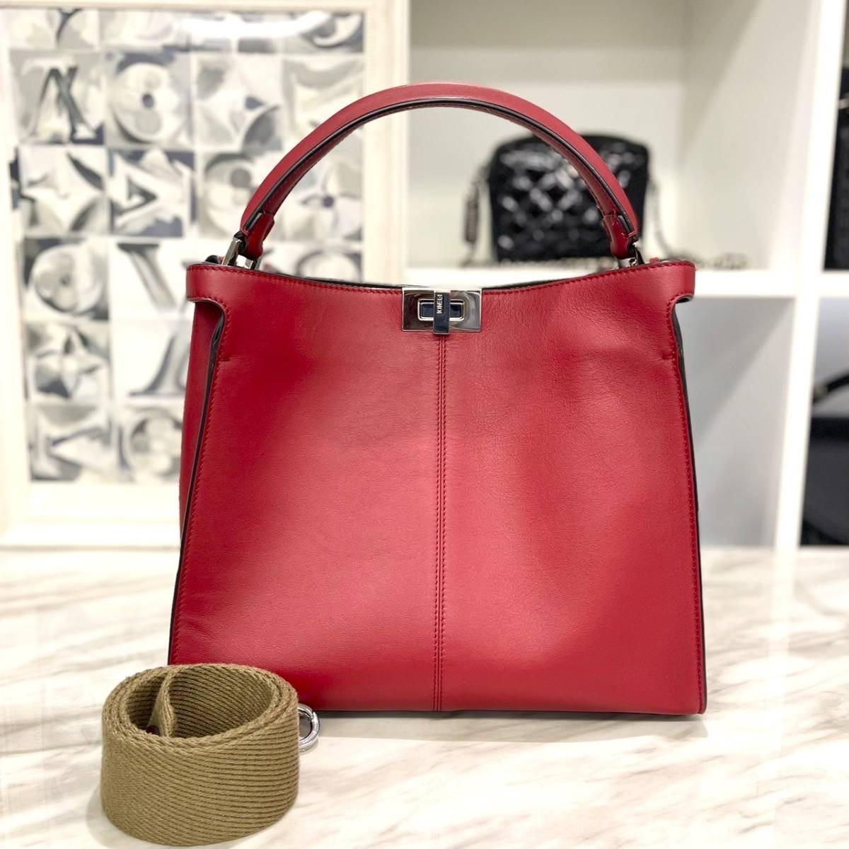 Fendi 8BN310 Peekaboo X-Light Handbag Red 2way [b1099442687]