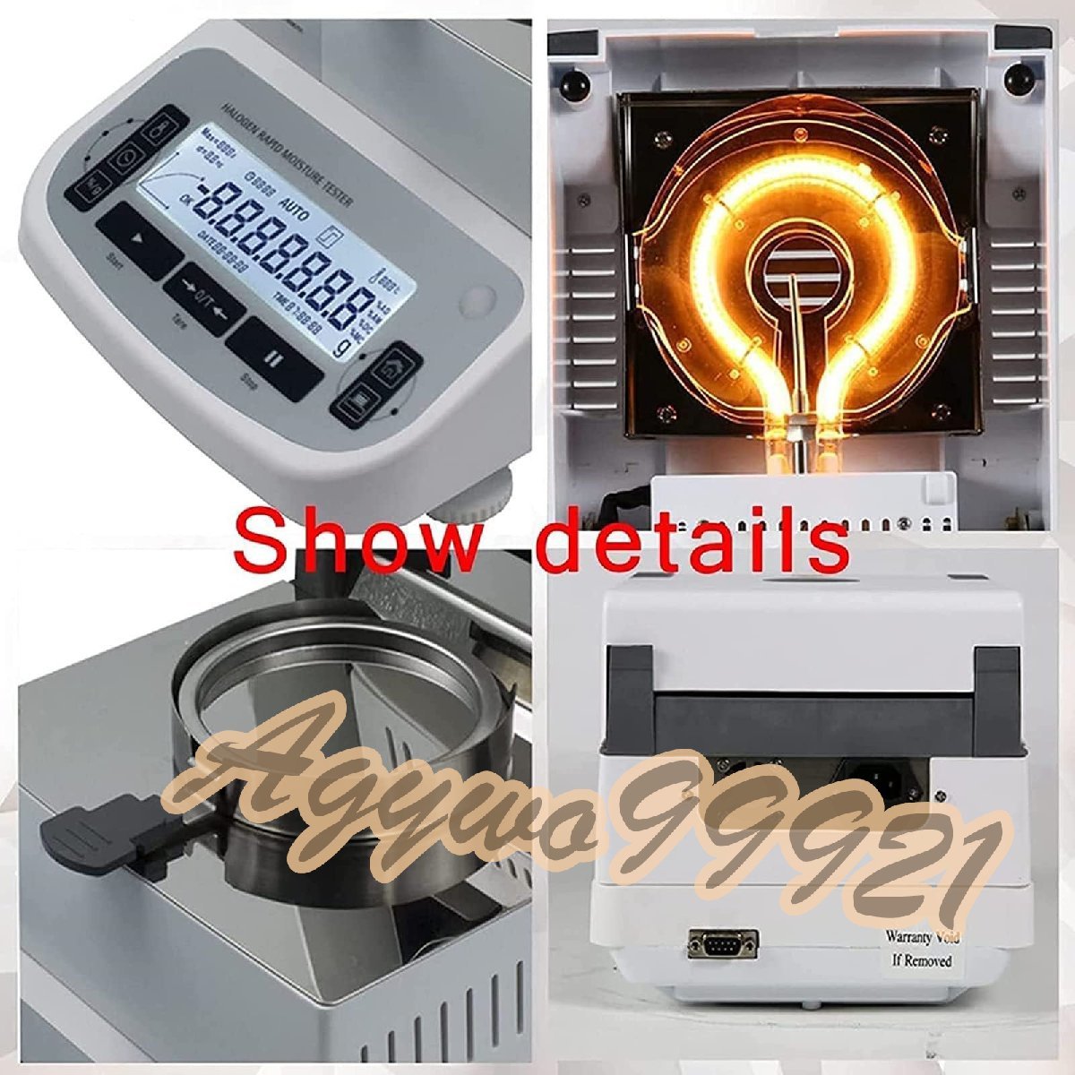 Moisture Meter Lab High Speed Digital Touch Screen Tester 100g/0.001g Halogen Temperature Control 60-160°C Food Use [n1120822160]