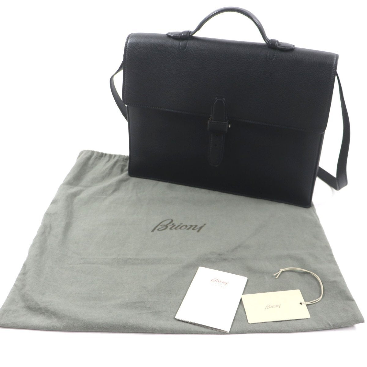 Brioni OIUU0LO17191028 Briefcase Taupe Grain Rhodes Leather Logo Engraved [k1171525061]