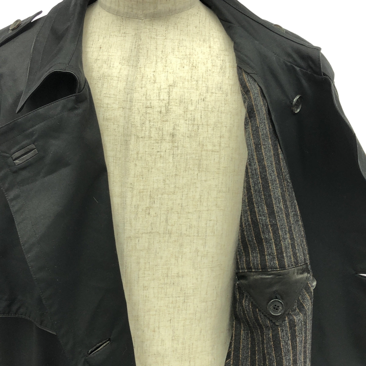 Brioni | Wool Cashmere Striped Lined Trench Coat | 56 | Black | Men's [f1188372187]