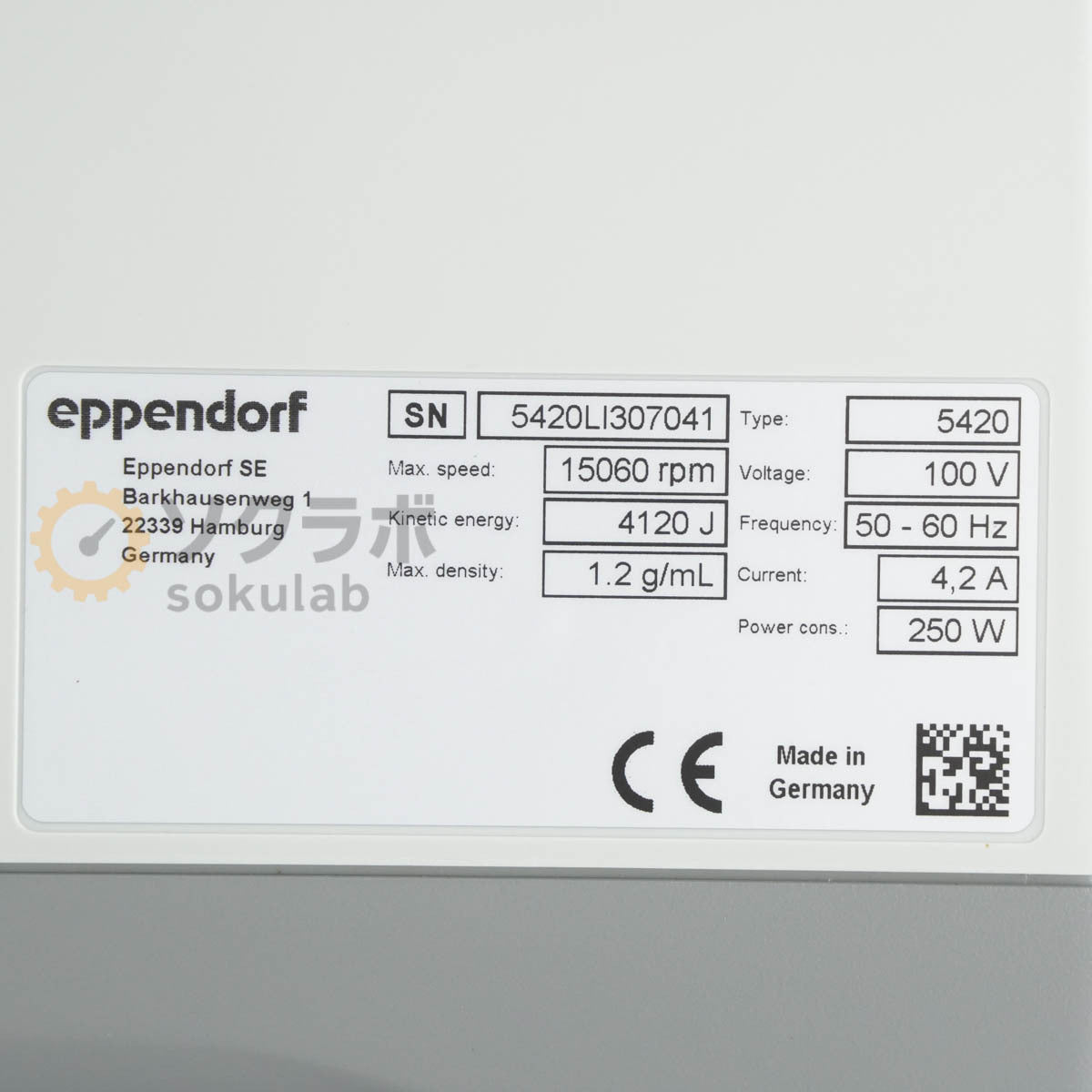 Eppendorf Centrifuge 5420 FA-24X2 Rotor Power Cord [n1205720665]