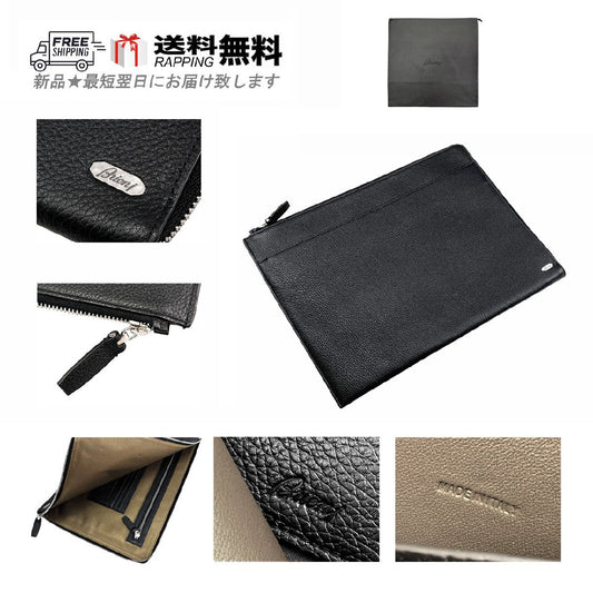 Brioni L647 Document Case A4 Leather Clutch Bag Made in Italy Black [q1212326901]