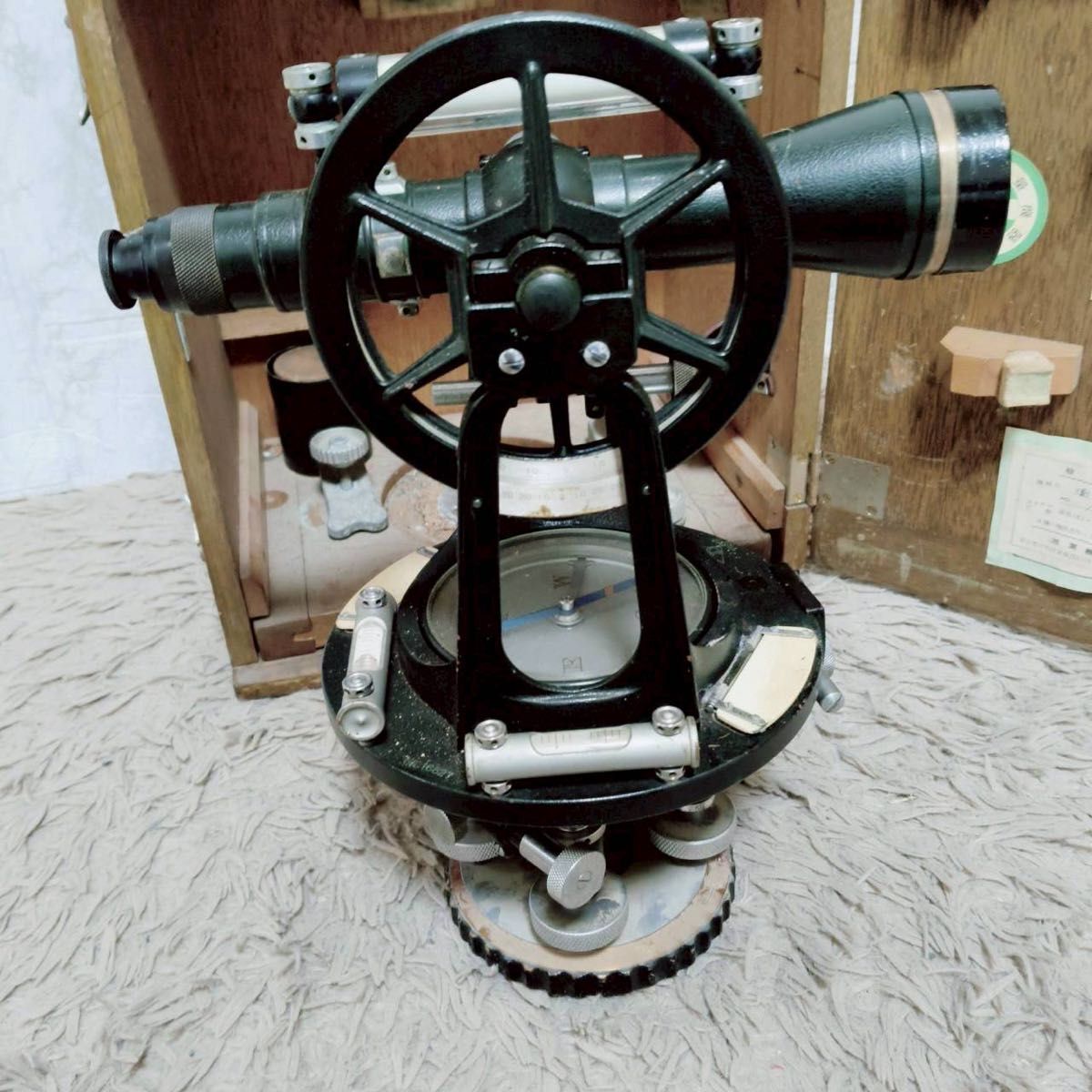 Antique Surveying Angle Meter Transit with Wooden Box [k1219719250]