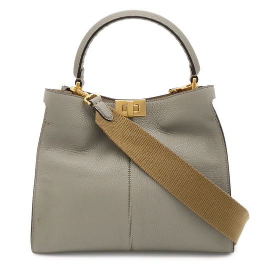 FENDI 8BN310 Peekaboo X-Lite Medium Handbag 2-Way Shoulder Bag Leather Gray Gold Hardware [1245386224]