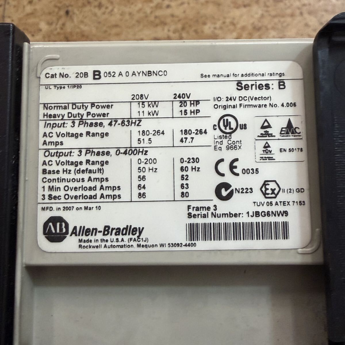 Allen-Bradley PowerFlex 700 Inverter 20BB052A0AYNBNC0 [u1246655064]