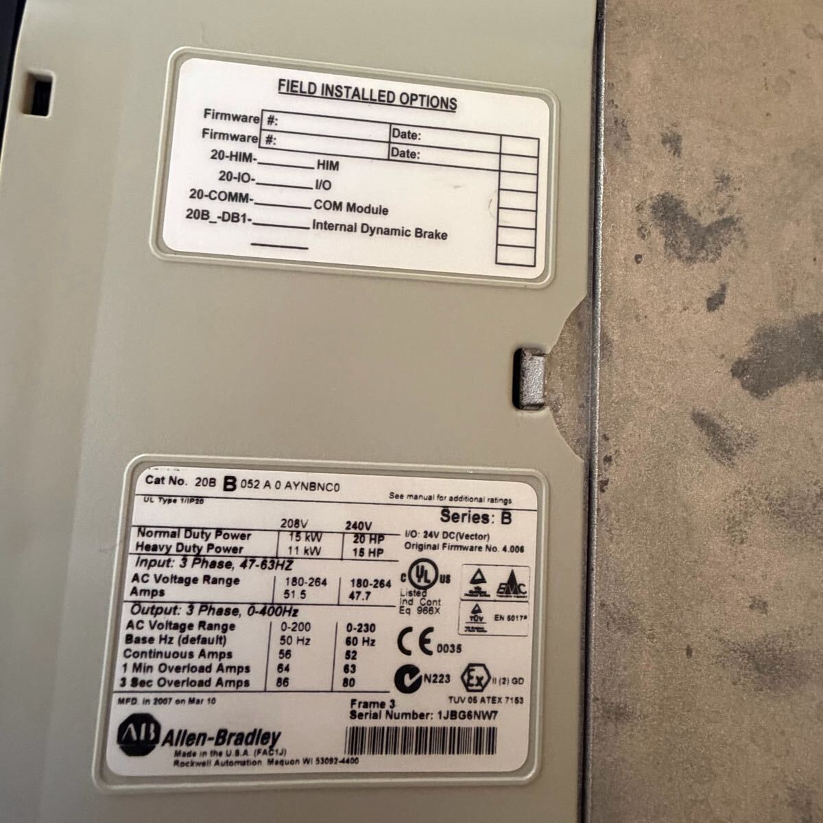 Allen Bradley PowerFlex 700 Inverter 20BB052A0AYNBNC0 [l1246660456]