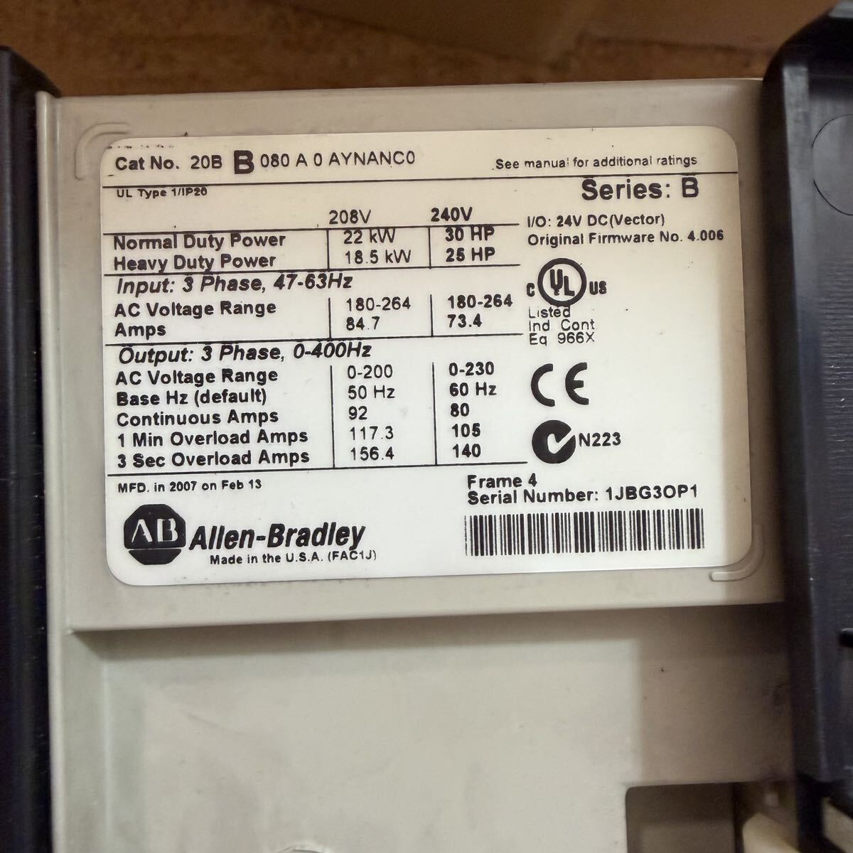 Allen Bradley PowerFlex 700 20B-B080A0AYNANC0 Inverter 22kW [j1246653633]