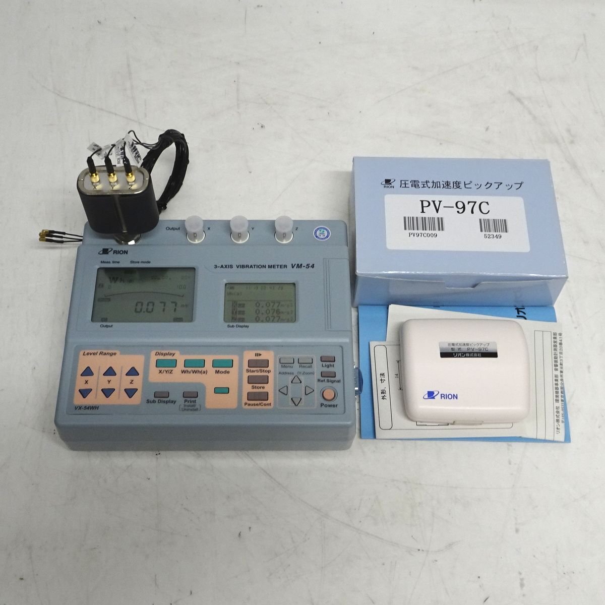 Rion VM-54 3-Axis Vibration Meter with VP-80 Preamplifier VX-54WH Card PV-97C Pickup (for parts or not working) [m1249970586]