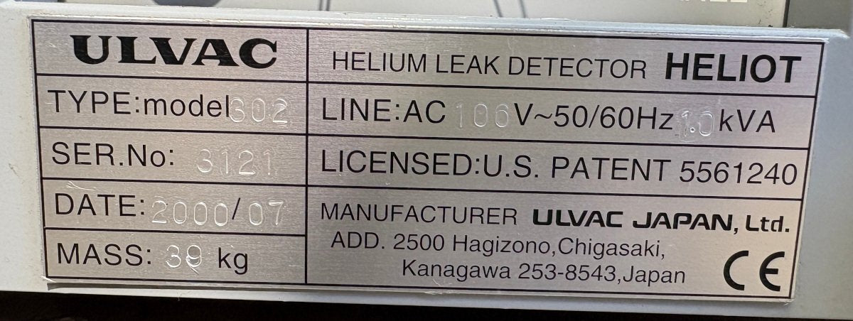 ULVAC HELIOT 302 Helium Leak Detector [p1240941943]
