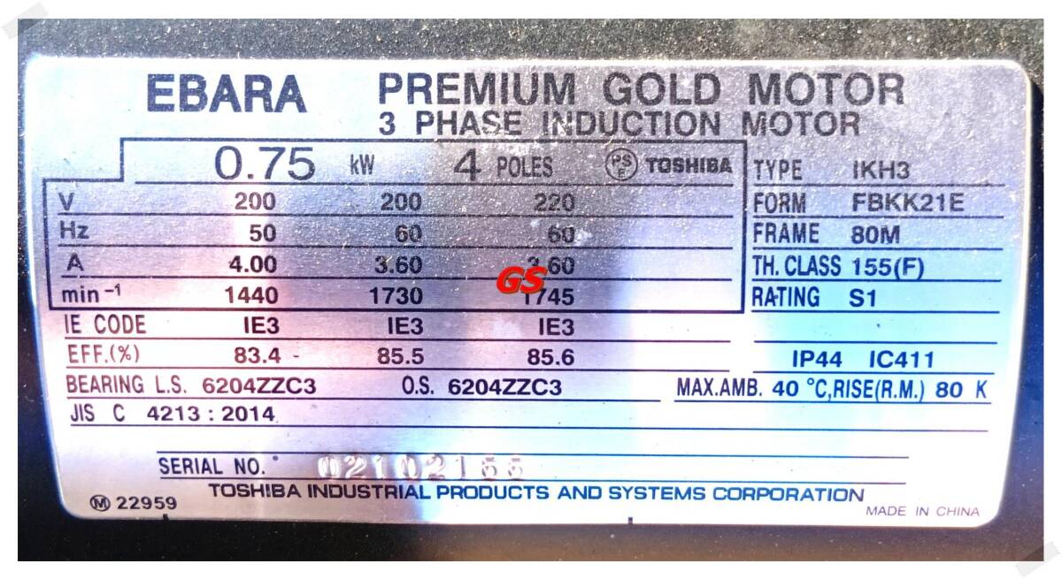 EBARA PREMIAMU GOLD MOTOR 0.75KW 4POLES INDUCTION MOTOR [t1216883112]