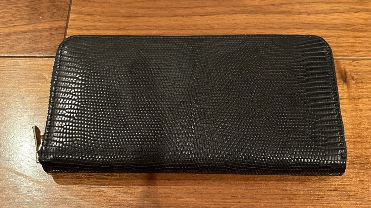 FARO SANTELLO LIZARD Round Zipper Long Wallet Black Leather [b1206899841]
