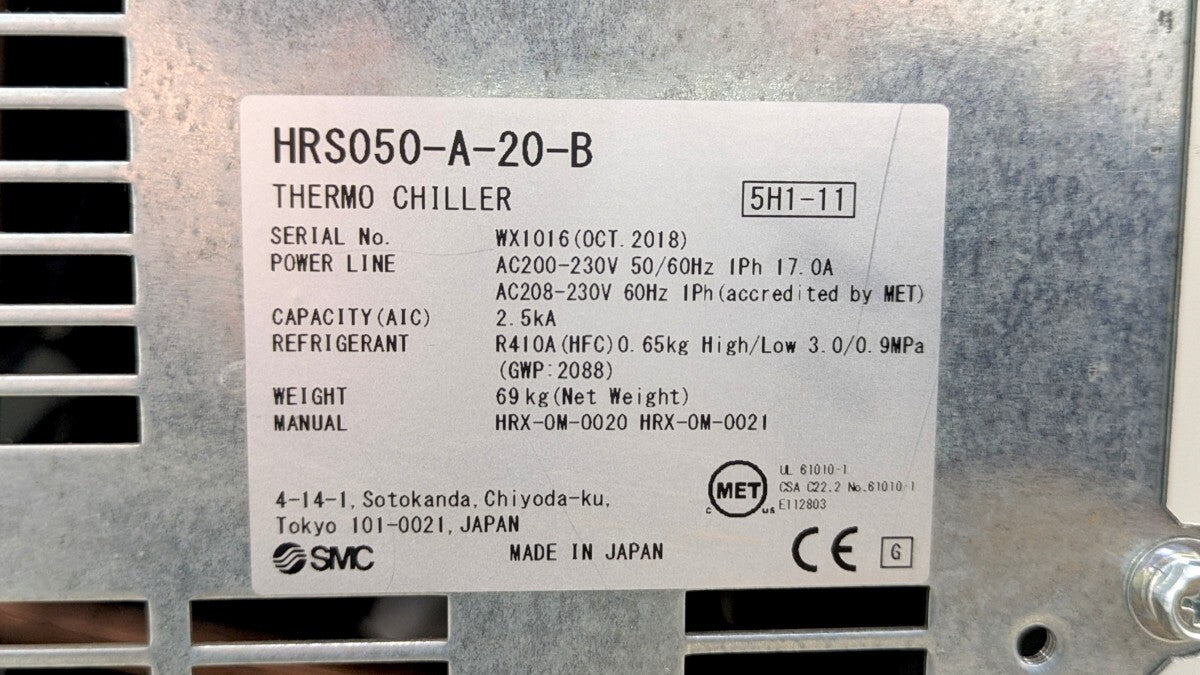 SMC HRS050-A-20-B Thermochiller Air-Cooled 4.7kW-5.1kW [s1241571381]