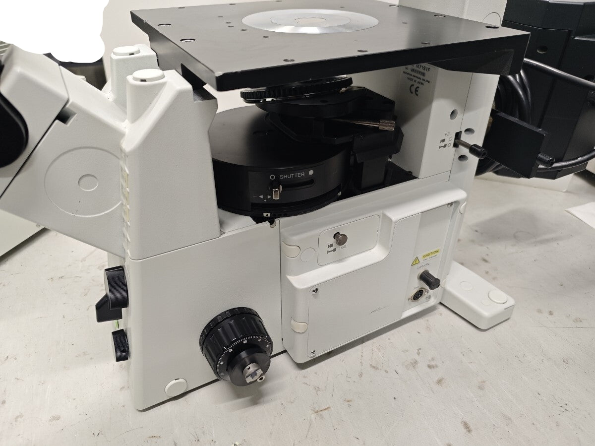 Olympus IX71S1F Inverted Fluorescence Microscope with U-MWIG2 U-MNIBA2 U-MNU2 Fluorescence Cubes and TH4-100 Light Source [w1245537638]