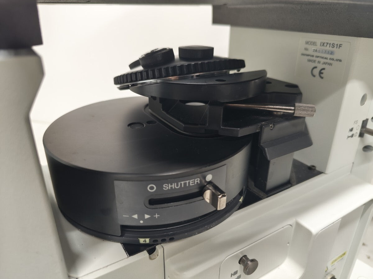 Olympus IX71S1F Inverted Fluorescence Microscope with U-MWIG2 U-MNIBA2 U-MNU2 Fluorescence Cubes and TH4-100 Light Source [w1245537638]