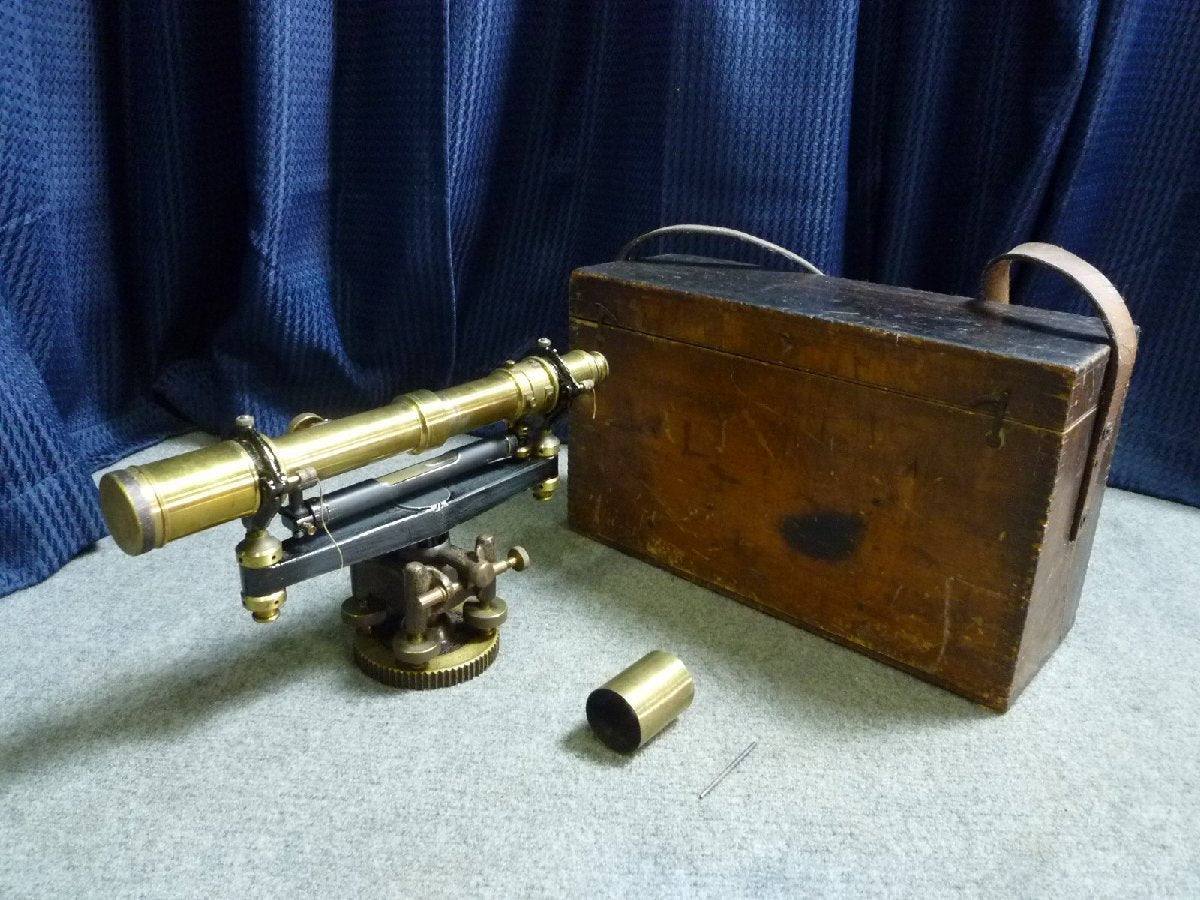 Brass Surveying Instrument with Wooden Box [q1062138458]