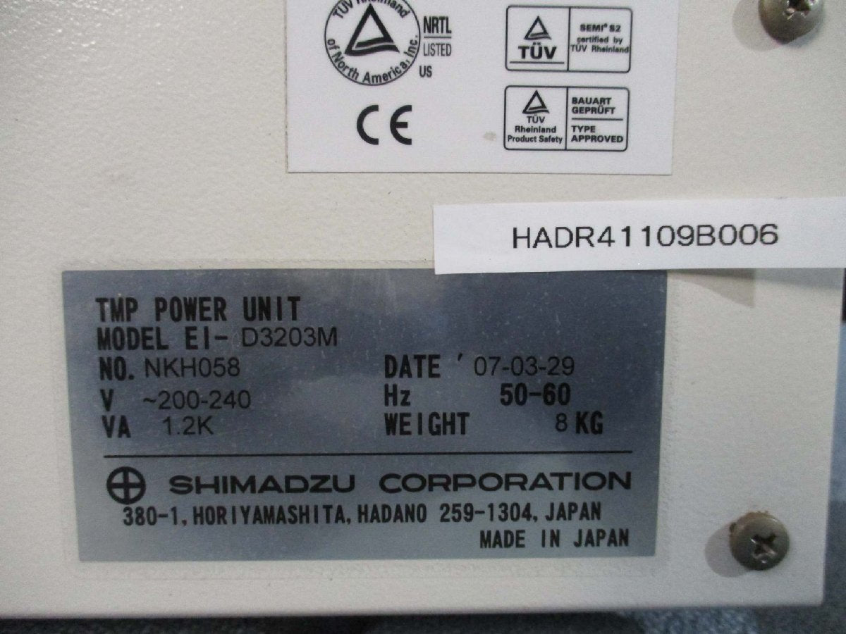 SHIMADZU EI-D3203M Turbo Molecular Pump Controller [b1115519148]