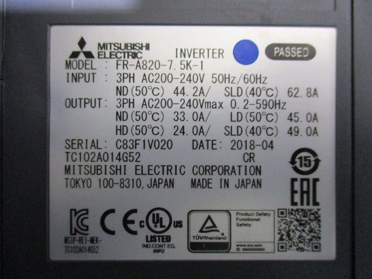 MITSUBISHI FR-A820-7.5K-1 Inverter 3PH AC200-240V [g1115539425]