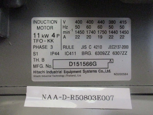 HITACHI TFO-KK Induction Motor 11KW NAA-D-R50803E007 [n1115539403]