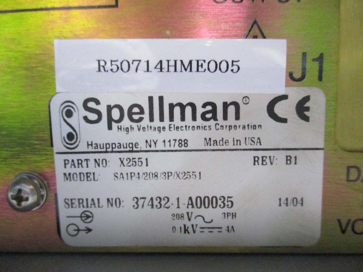 SPELLMAN SA1P4/208/3P/X2551 REV.B1 High Voltage Power Supply 0-1KV 4A 208VAC 3PH [o1115542240]