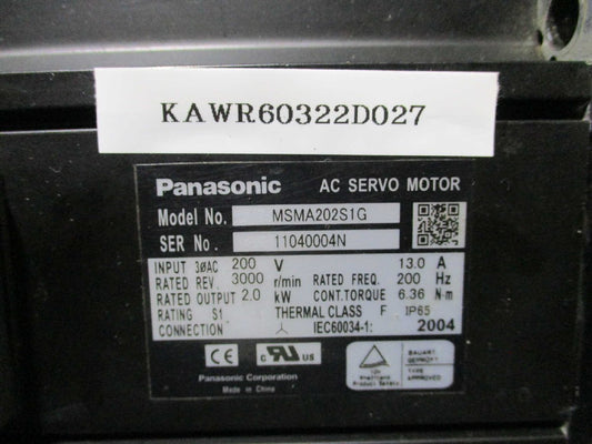 PANASONIC MSMA202S1G AC SERVO MOTOR 2.0KW [f1130238313]
