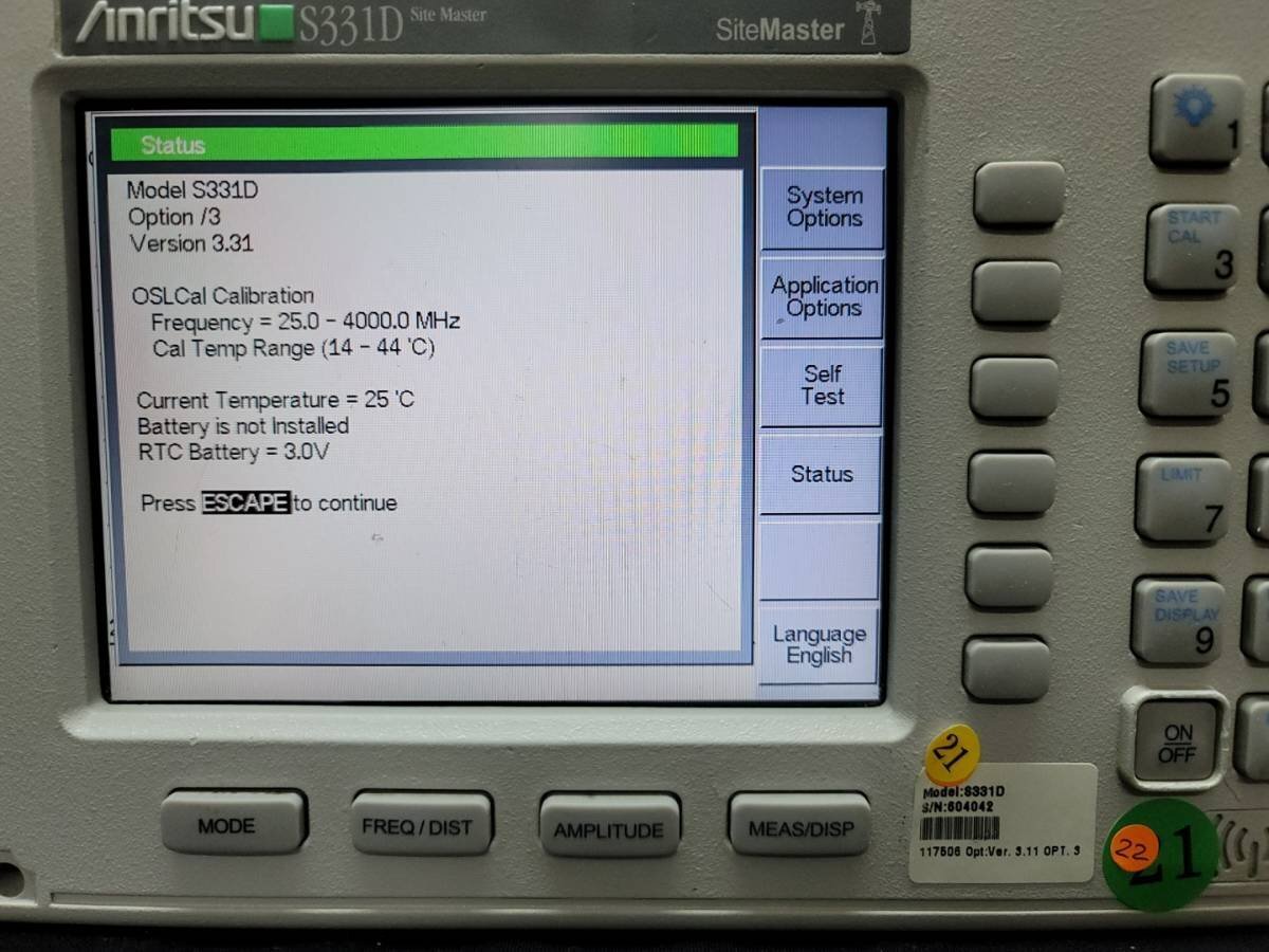 Anritsu S331D Site Master 25MHz to 4GHz Opt. 3 [p1131309755]