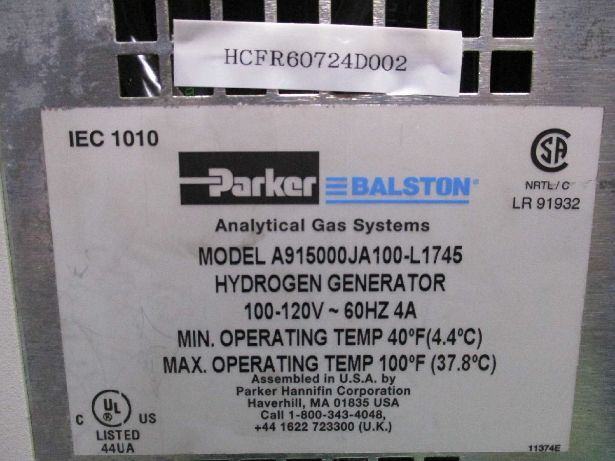 Parker Balston A915000JA100-L1745 Analytical Gas Systems Hydrogen Generator [p1147024544]
