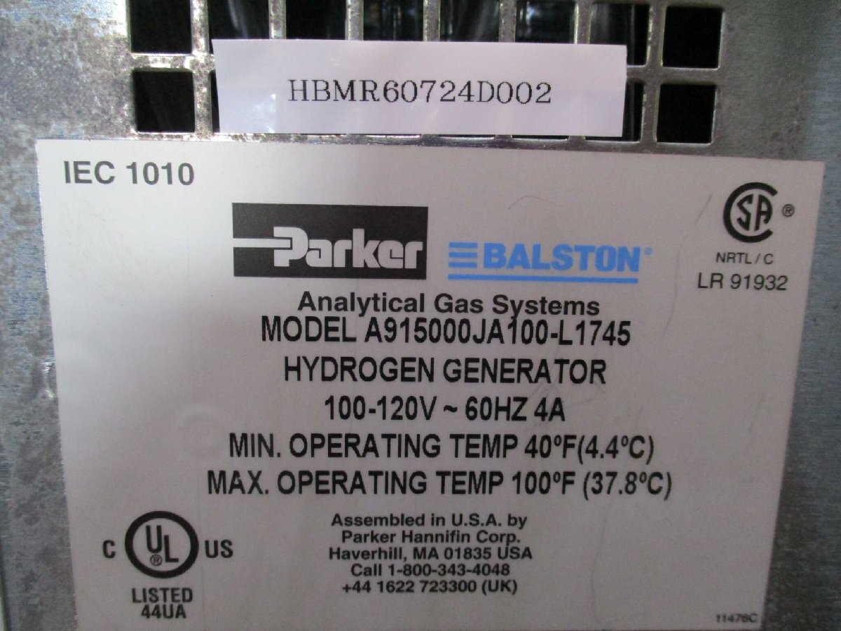 Parker Balston A915000JA100-L1745 Analytical Gas Systems Hydrogen Generator [d1147029494]