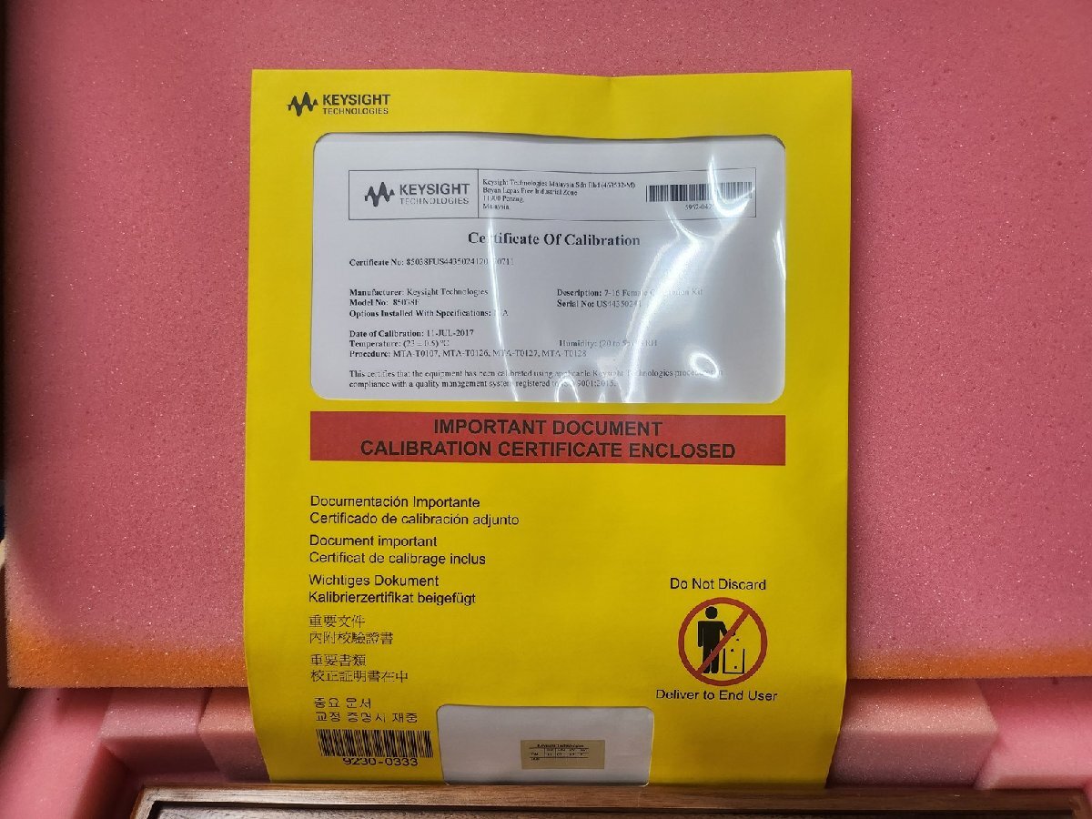 Keysight 85038F 7-16 Female Calibration Kit [r1154197221]