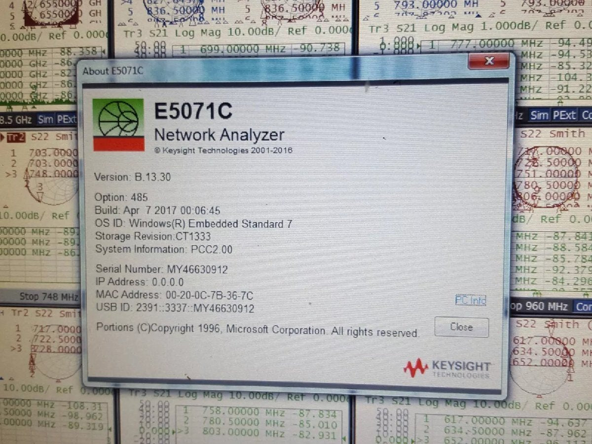 Keysight E5071C Network Analyzer 100kHz-8.5GHz Opt 485 Win7 [o1162890012]