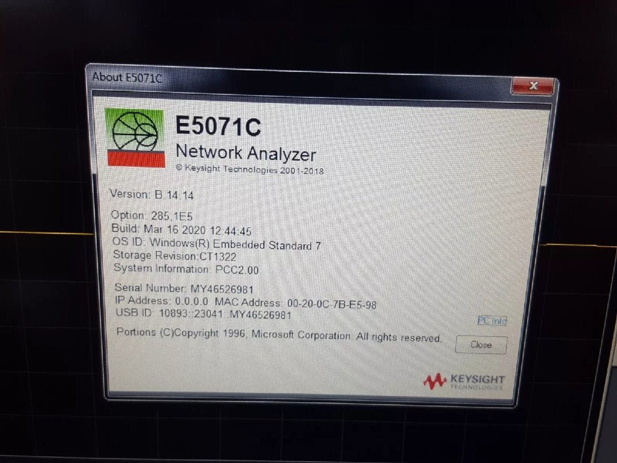 Keysight E5071C Network Analyzer 100kHz-8.5GHz Opt 285 1E5 019 [c1162880180]