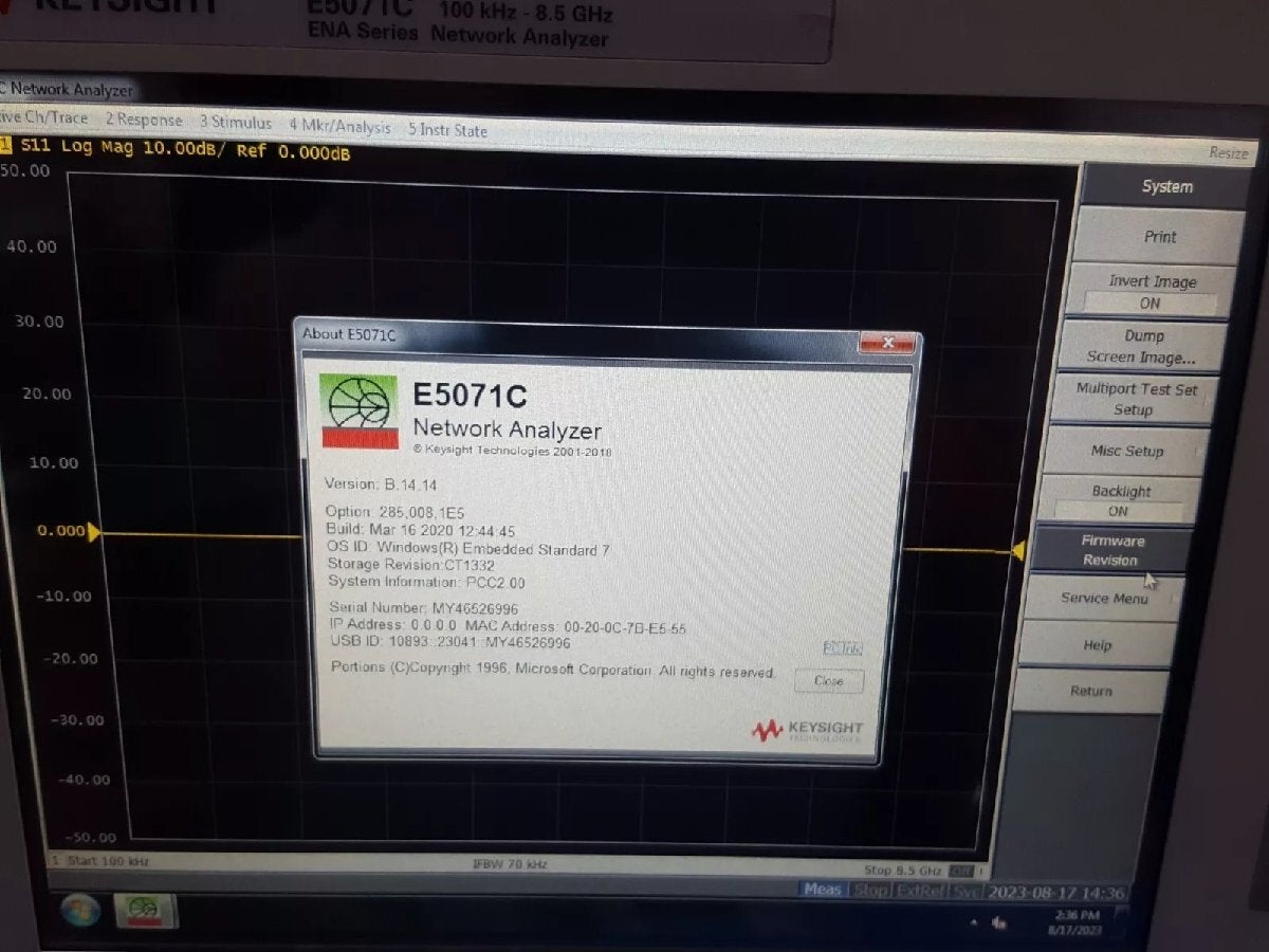 Keysight E5071C Network Analyzer 100kHz-8.5GHz Opt 285 [t1162980396]