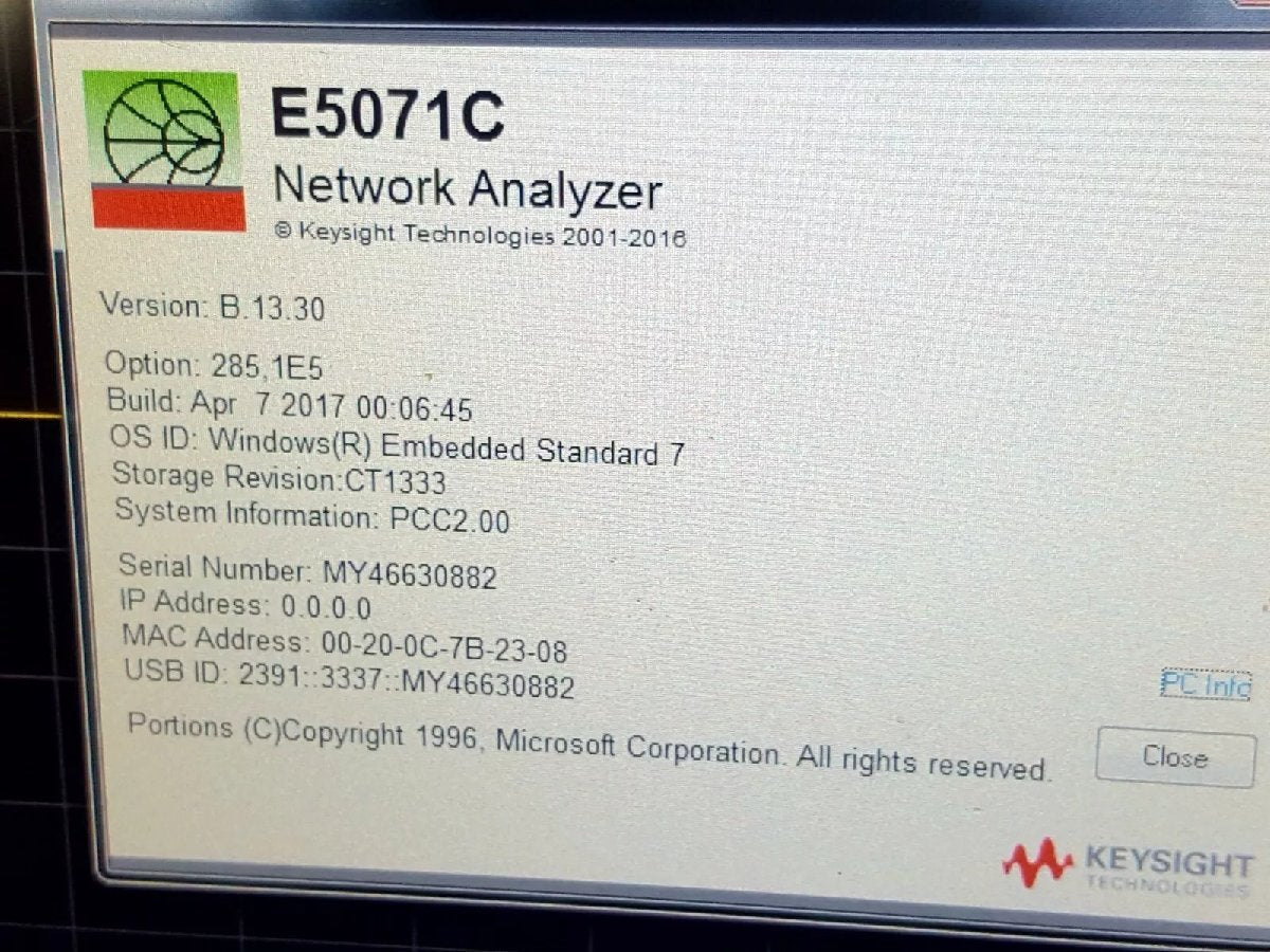 Keysight E5071C Network Analyzer 100kHz-8.5GHz Opt Win7 285 1E5 [1163034253]