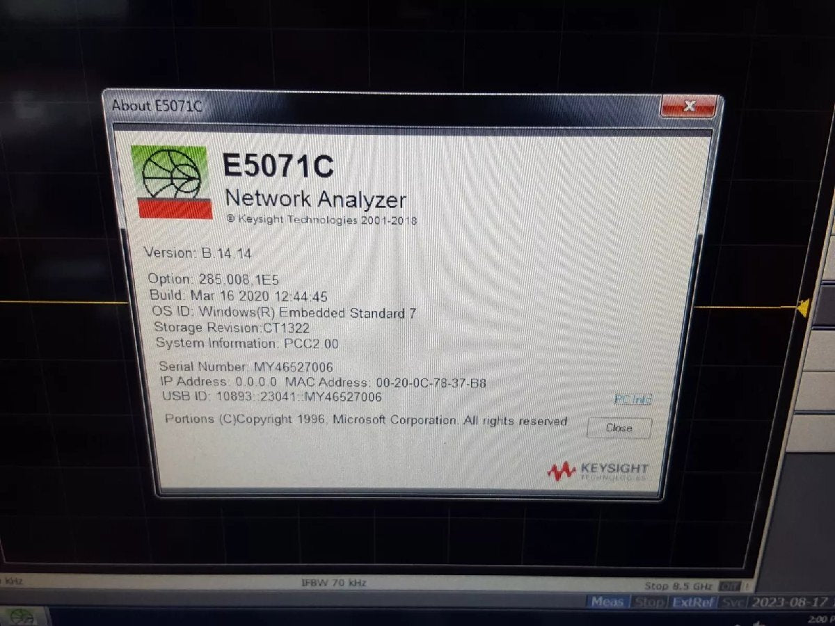 Keysight E5071C Network Analyzer 100kHz-8.5GHz Opt. 285 1E5 008 019 [m1177841331]