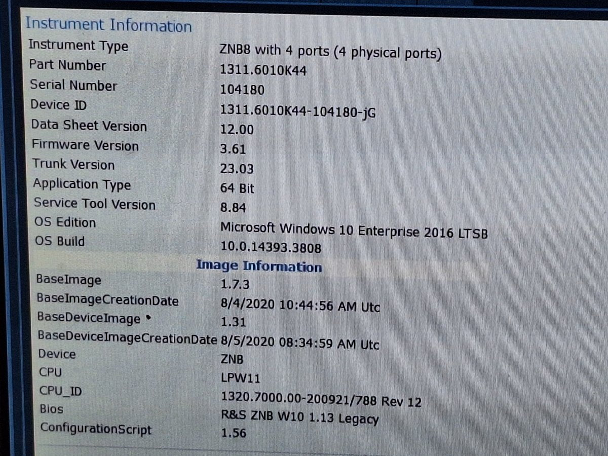 NBC R&S ZNB8 Vector Network Analyzer 9kHz to 8.5GHz 4 Ports Win10 [u1180039298]