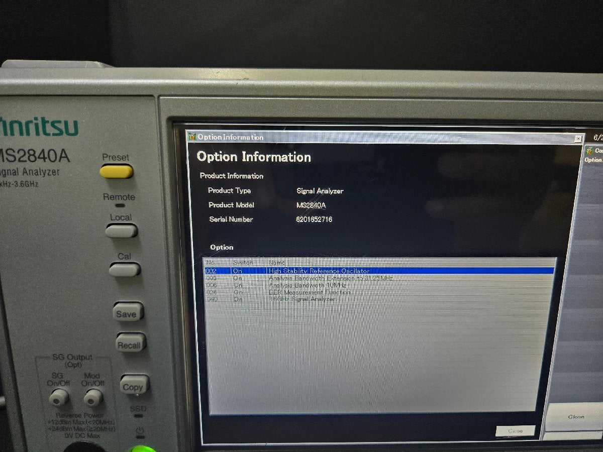 Anritsu MS2840A Signal Analyzer 9kHz~3.6GHz Opt. 005 040 006 002 026 [q1187587906]