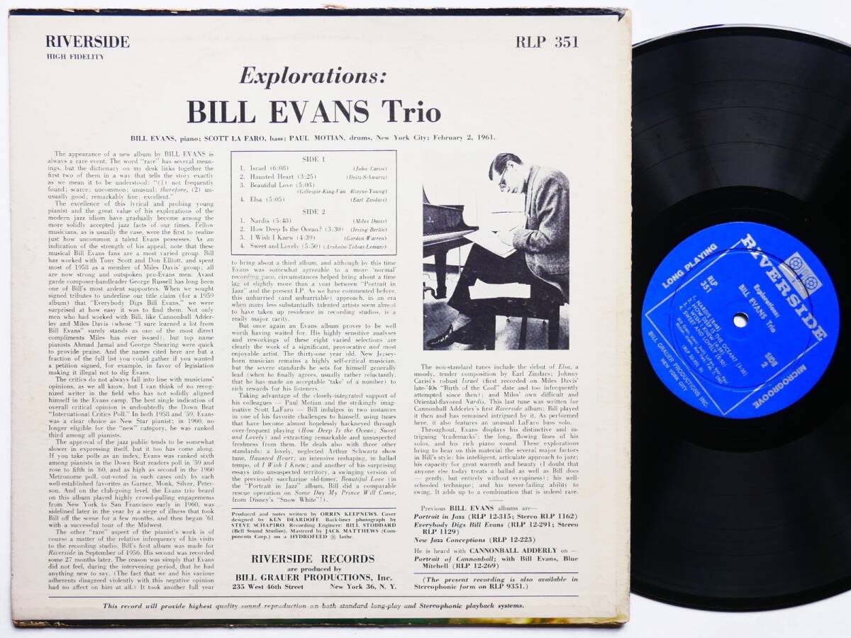 Bill Evans Explorations LP RIVERSIDE RLP 351 1961 Mono [c1210082497]