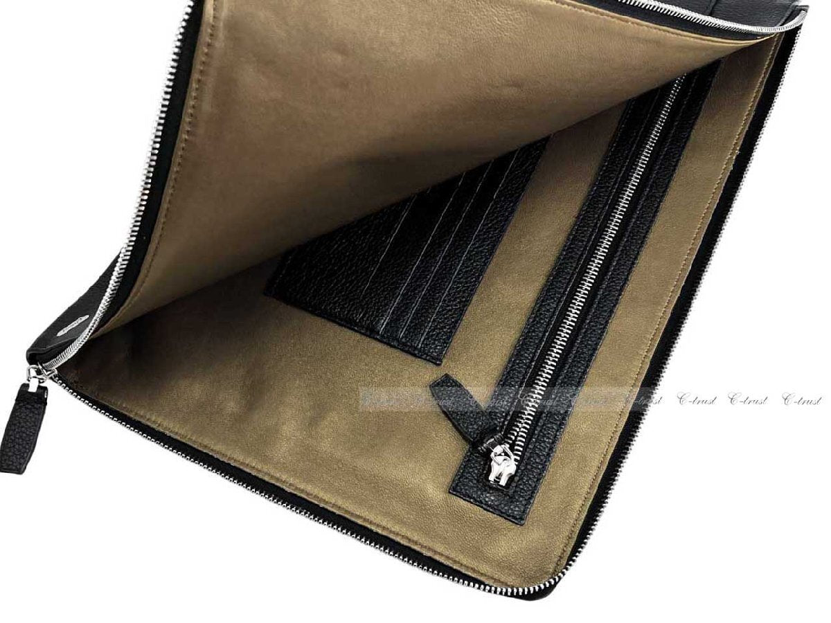 Brioni L647 Document Case A4 Leather Clutch Bag Made in Italy Black [q1212326901]