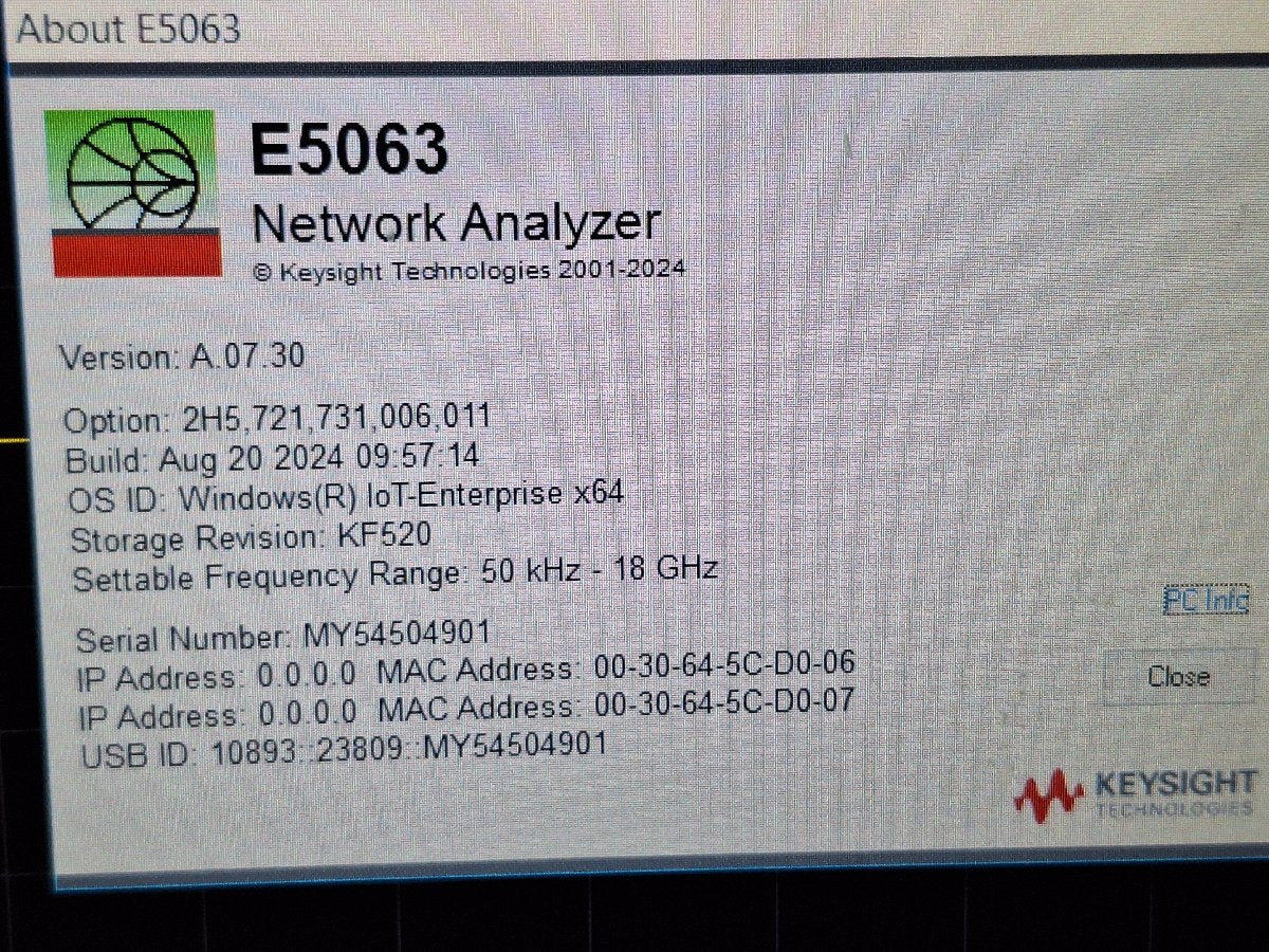 Keysight E5063A Network Analyzer 100kHz-18GHz 2-Port [b1217451850]