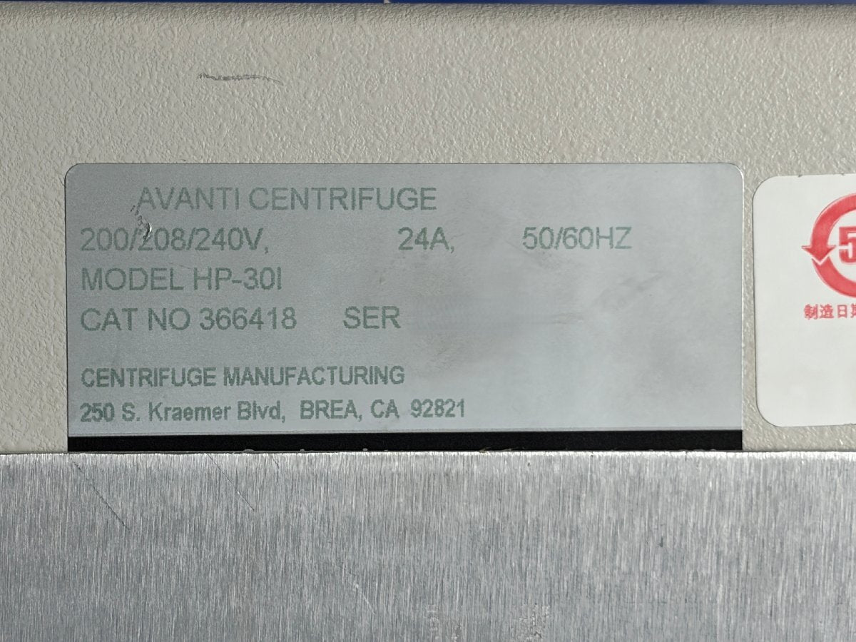 Beckman Coulter Avanti HP-30I High Speed Refrigerated Centrifuge [1241050989]