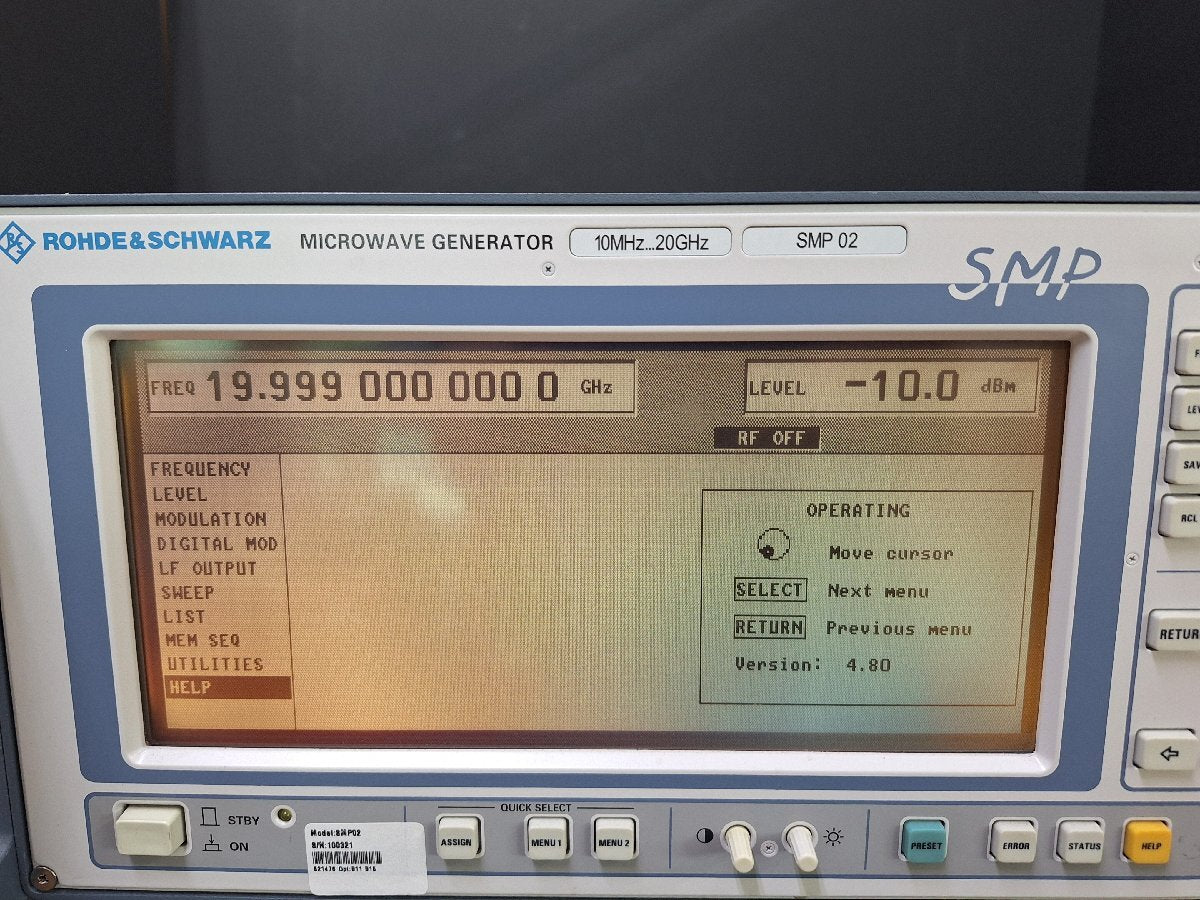 R&S SMP02 Microwave Signal Generator 10MHz-20GHz Opt. B11 B15 [m1244943173]