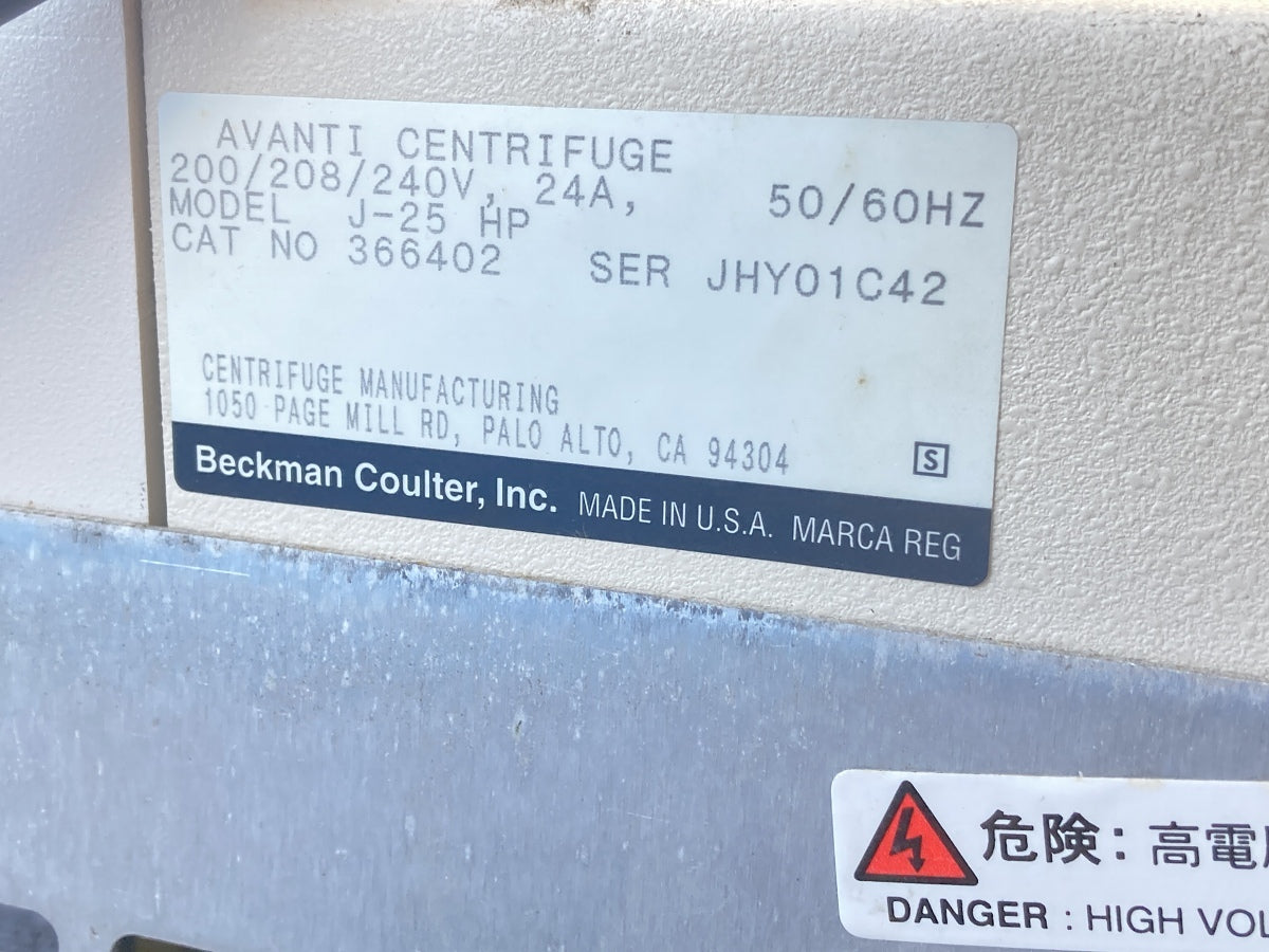 Beckman J-25 HP High-Speed Refrigerated Centrifuge with Accessories (as-is) [t1245863848]