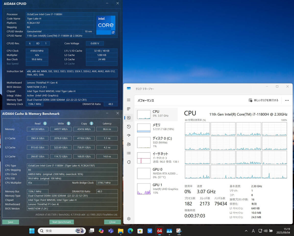 NVIDIA RTX A2000 Lenovo ThinkPad P1 Gen4 16-inch 2K Windows11 Core i7-11800H 32GB NVMe 512GB-SSD Mera Wireless Wi-Fi6 Office [1198915160]