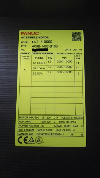 FANUC A06B-1402-B100 Spindle Motor (open box) [226700341]
